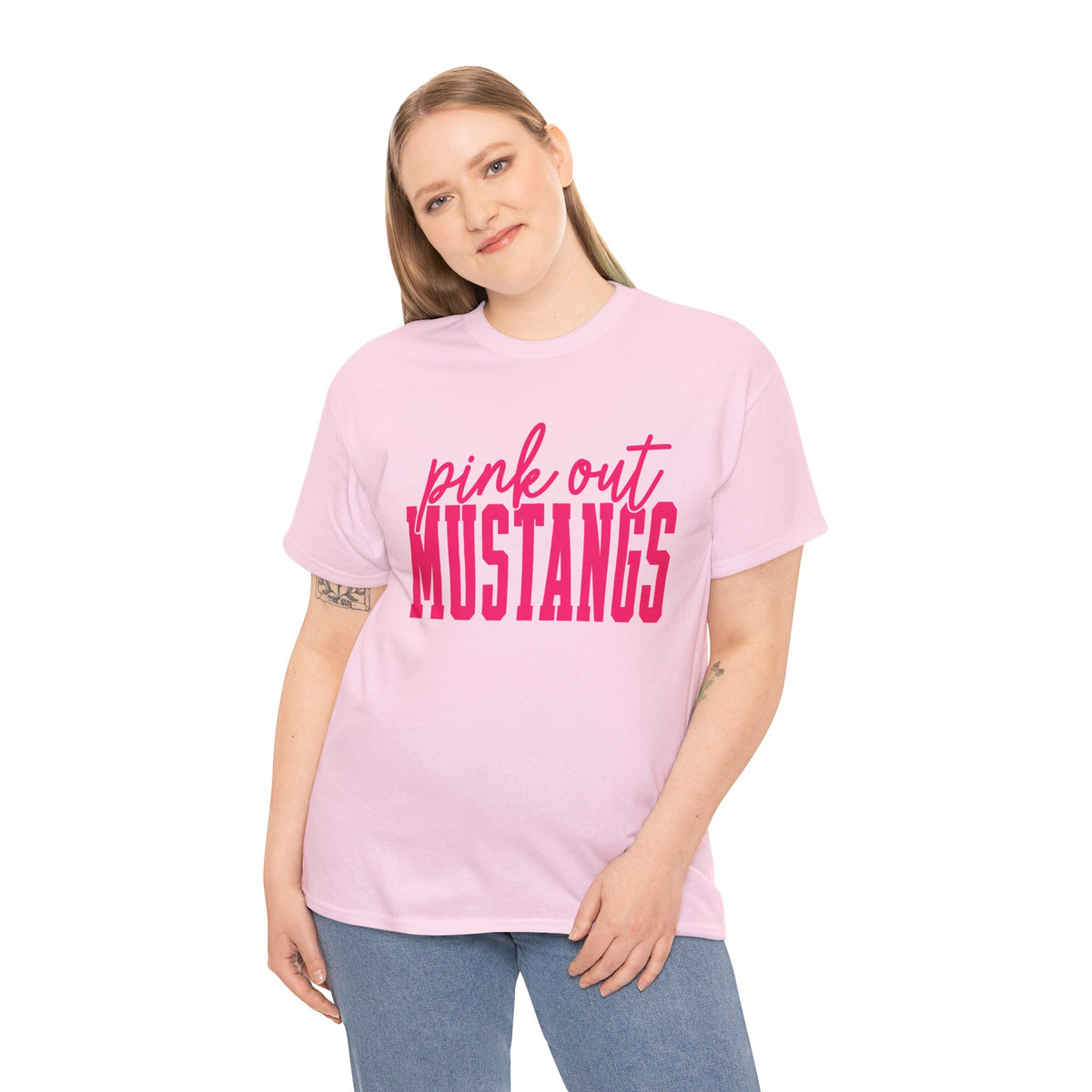 Pink Out Mustangs Unisex Heavy Cotton Tee