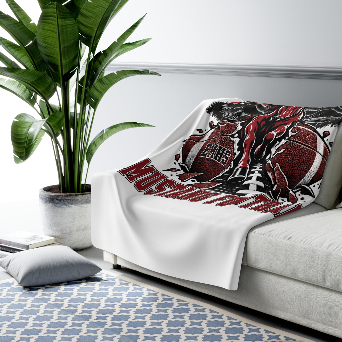 Mustang Football Sherpa Fleece Blanket